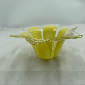 Vintage Murano Handblown Yellow Flower Glassware